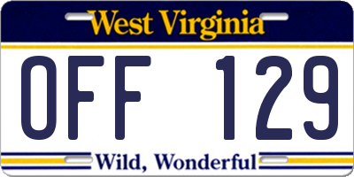 WV license plate OFF129