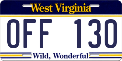 WV license plate OFF130