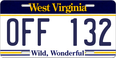 WV license plate OFF132