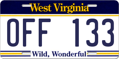WV license plate OFF133