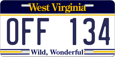 WV license plate OFF134