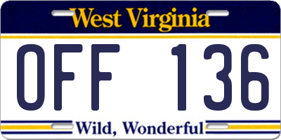 WV license plate OFF136