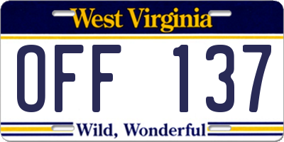 WV license plate OFF137