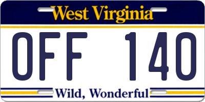 WV license plate OFF140