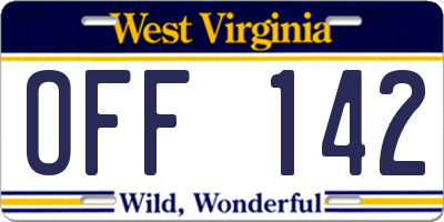 WV license plate OFF142