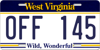 WV license plate OFF145