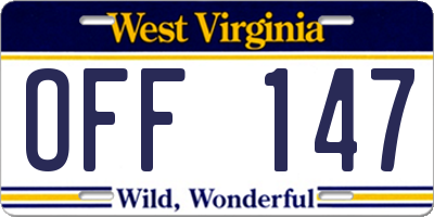 WV license plate OFF147