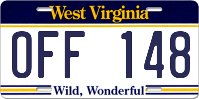 WV license plate OFF148