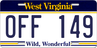 WV license plate OFF149