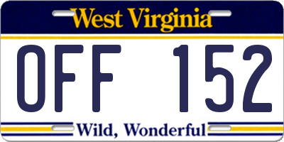WV license plate OFF152