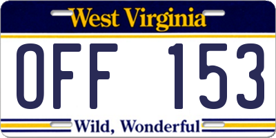 WV license plate OFF153