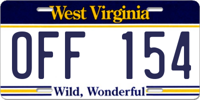 WV license plate OFF154