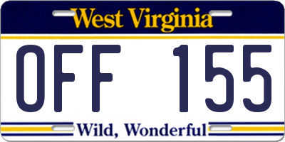 WV license plate OFF155