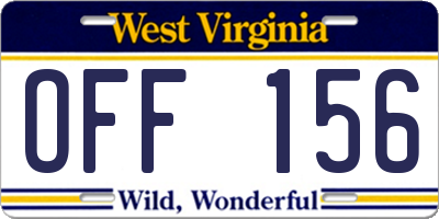 WV license plate OFF156