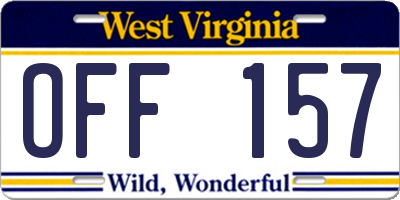 WV license plate OFF157