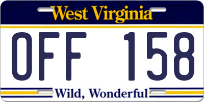 WV license plate OFF158