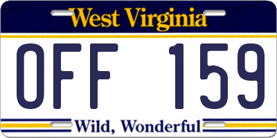 WV license plate OFF159