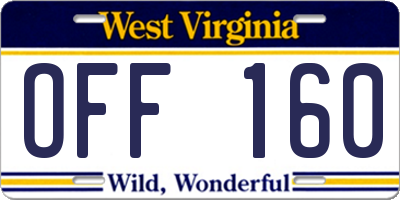WV license plate OFF160