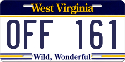 WV license plate OFF161