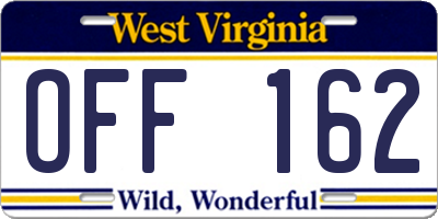 WV license plate OFF162
