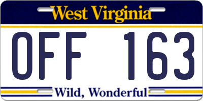 WV license plate OFF163