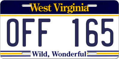 WV license plate OFF165