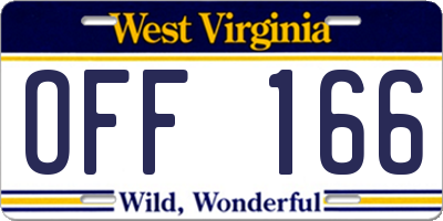 WV license plate OFF166
