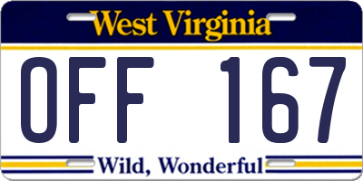WV license plate OFF167