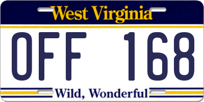 WV license plate OFF168