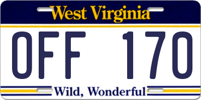 WV license plate OFF170