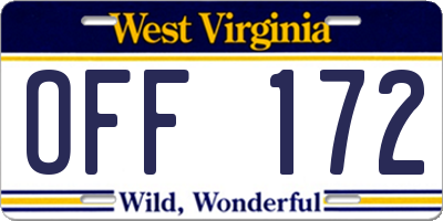 WV license plate OFF172