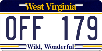 WV license plate OFF179