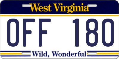 WV license plate OFF180