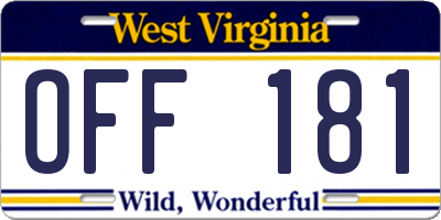 WV license plate OFF181