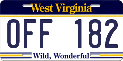 WV license plate OFF182