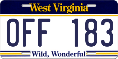 WV license plate OFF183