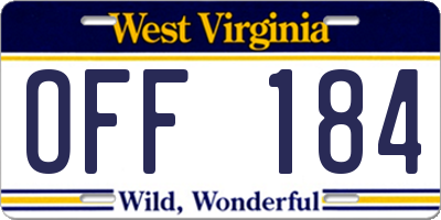 WV license plate OFF184