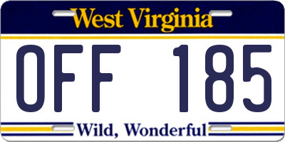WV license plate OFF185