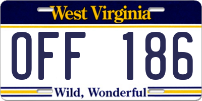 WV license plate OFF186