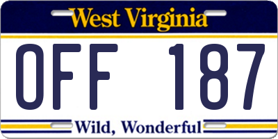 WV license plate OFF187