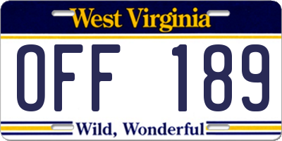 WV license plate OFF189