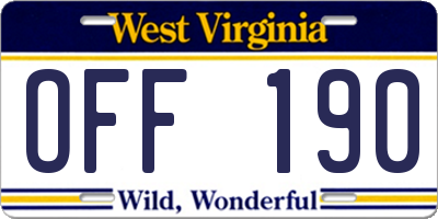 WV license plate OFF190