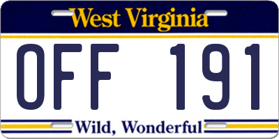 WV license plate OFF191