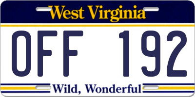 WV license plate OFF192