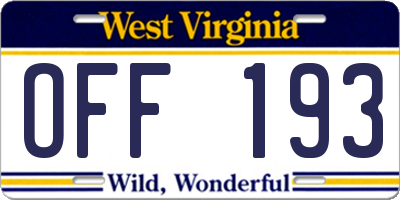 WV license plate OFF193