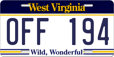 WV license plate OFF194