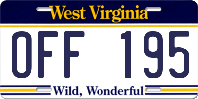 WV license plate OFF195