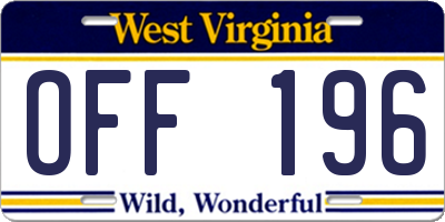 WV license plate OFF196