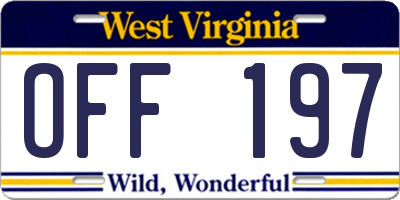 WV license plate OFF197