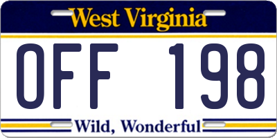 WV license plate OFF198